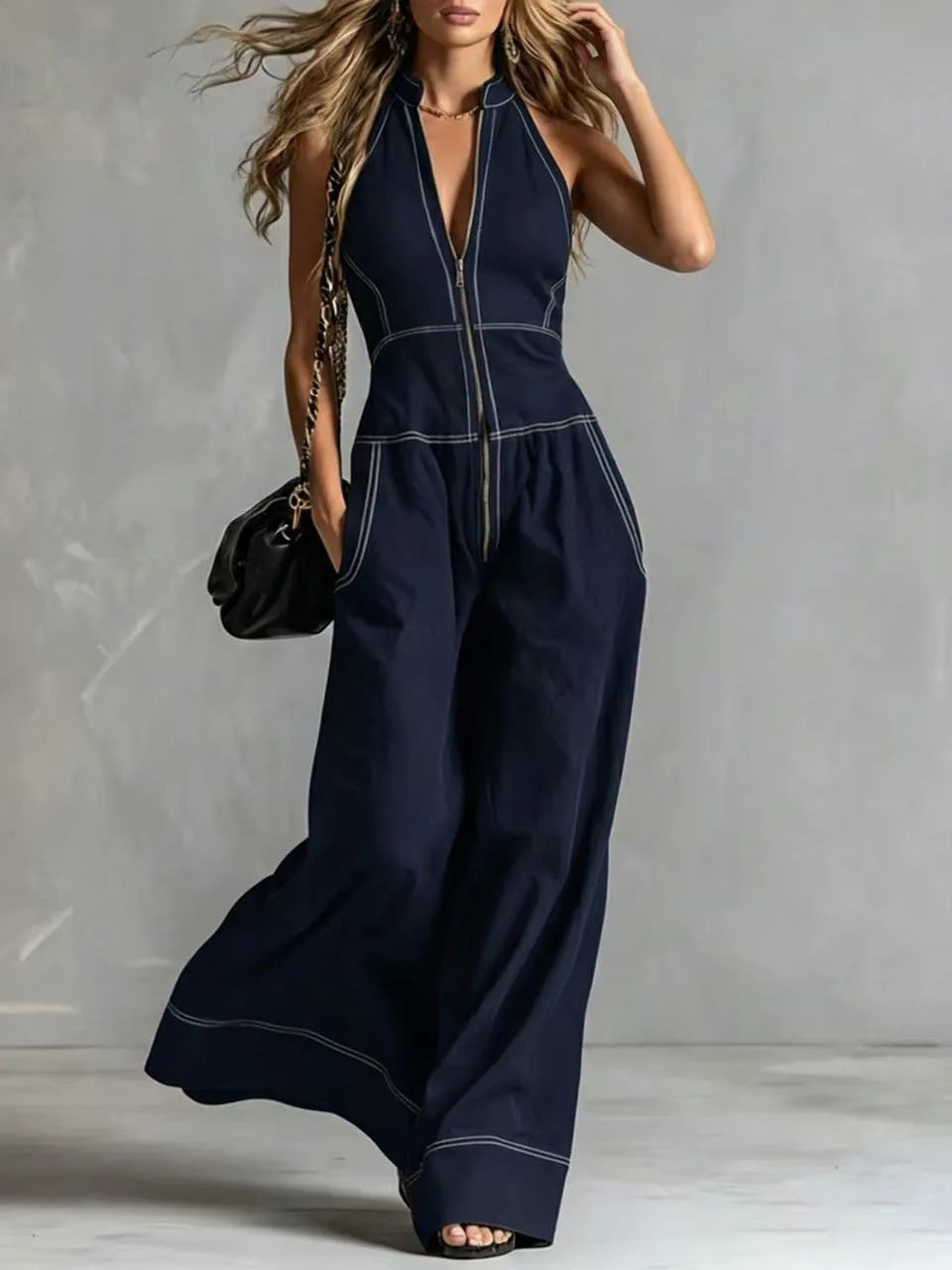 2026 New Women Stand Collar Sleeveless Jumpsuit Loose Casual Office Daily Wear Rompers - Matrix Studios
