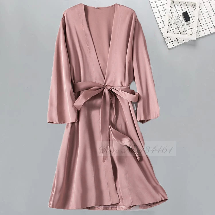 Sexy Women Rayon Kimono Bathrobe WHITE Bride Bridesmaid Wedding Robe Set Lace Trim Sleepwear Casual Home Clothes Nightwear - Matrix-studios.com