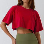 Cotton Women Short Sleeve Dance Running Clothes Yoga Fitness Crop Top  Navel Baring New Sport T-shirt Loose Gym Workout Shirts - Matrix-studios.com