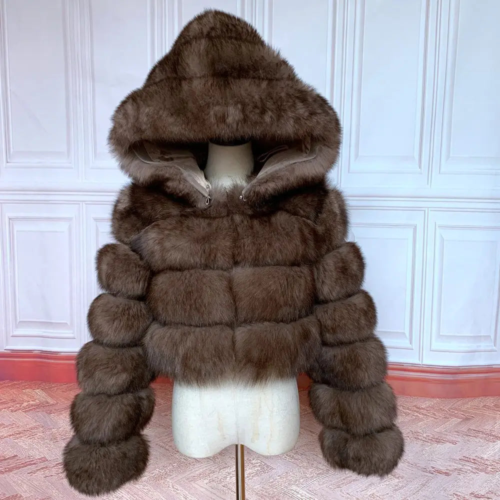 NEW 100%Winter Women Real Fox Fur Coat Thick Warm High Quality Full Sleeves New Natural Fur Fashion Hooded Short Jacket - Matrix Studios