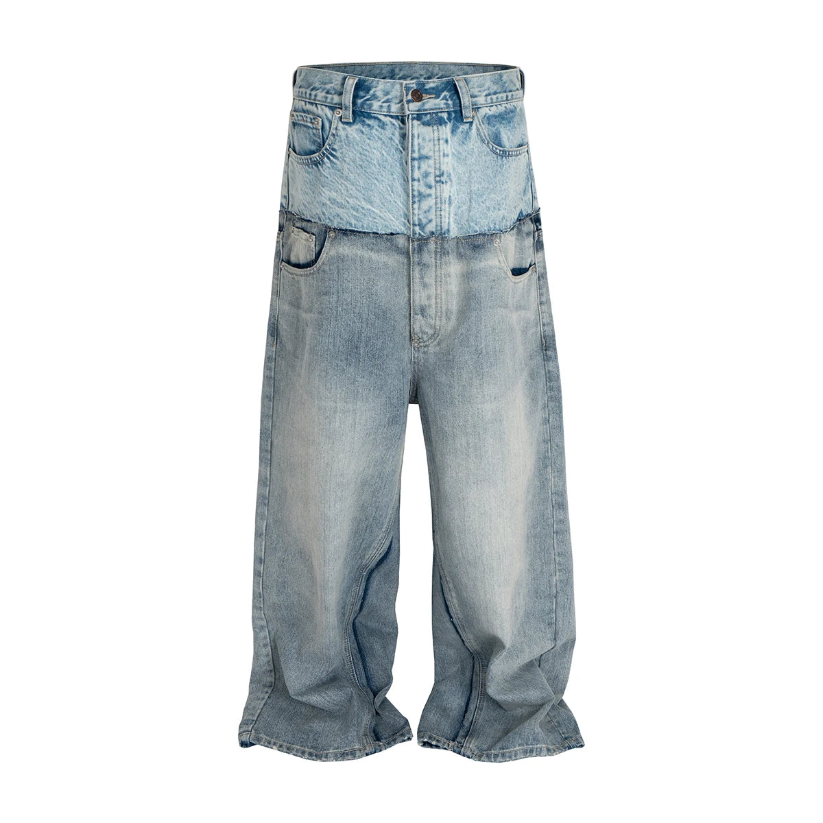 CUT-UP Double-layer Double Waist Patchwork Baggy Jeans for Men and Women Straight Casual Loose Denim Trousers Oversized - Matrix Studios