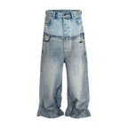 CUT-UP Double-layer Double Waist Patchwork Baggy Jeans for Men and Women Straight Casual Loose Denim Trousers Oversized - Matrix Studios