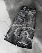 Y2K New Retro Centipede Embroidery Pattern Washed Oversized Wide-Leg Pants Street Gothic Harajuku Floor Pants For Men and Women - Matrix Studios