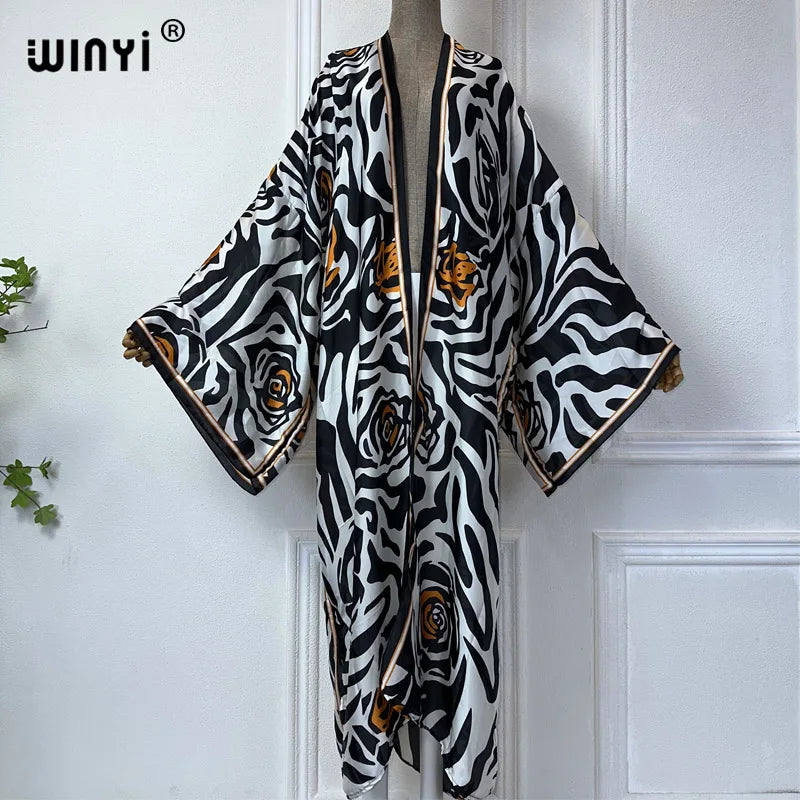 WINYI Summer Bohemian Kimono Beach Cover-Up Swim Suit Elegant African Women Boho Cardigan Sexy Holiday Long Sleeve Beach Dress - Matrix Studios