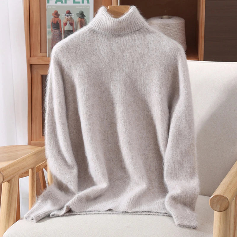 Autumn And Winter New 100% Mink Cashmere Sweater Ladies' High Lapel Solid Color Padded Pullover Wool Knitted Bottoming Shirt - Matrix Studios