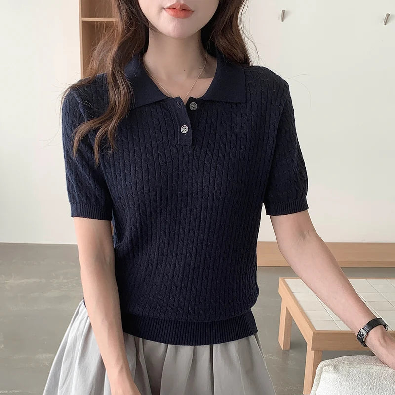 WinvyNee Women's Cotton T-shirts Summer Short Sleeve White Solid Slim Fit Y2k Polo Casual Pullovers Clothing Basic Tops A1522075 - Matrix-studios.com