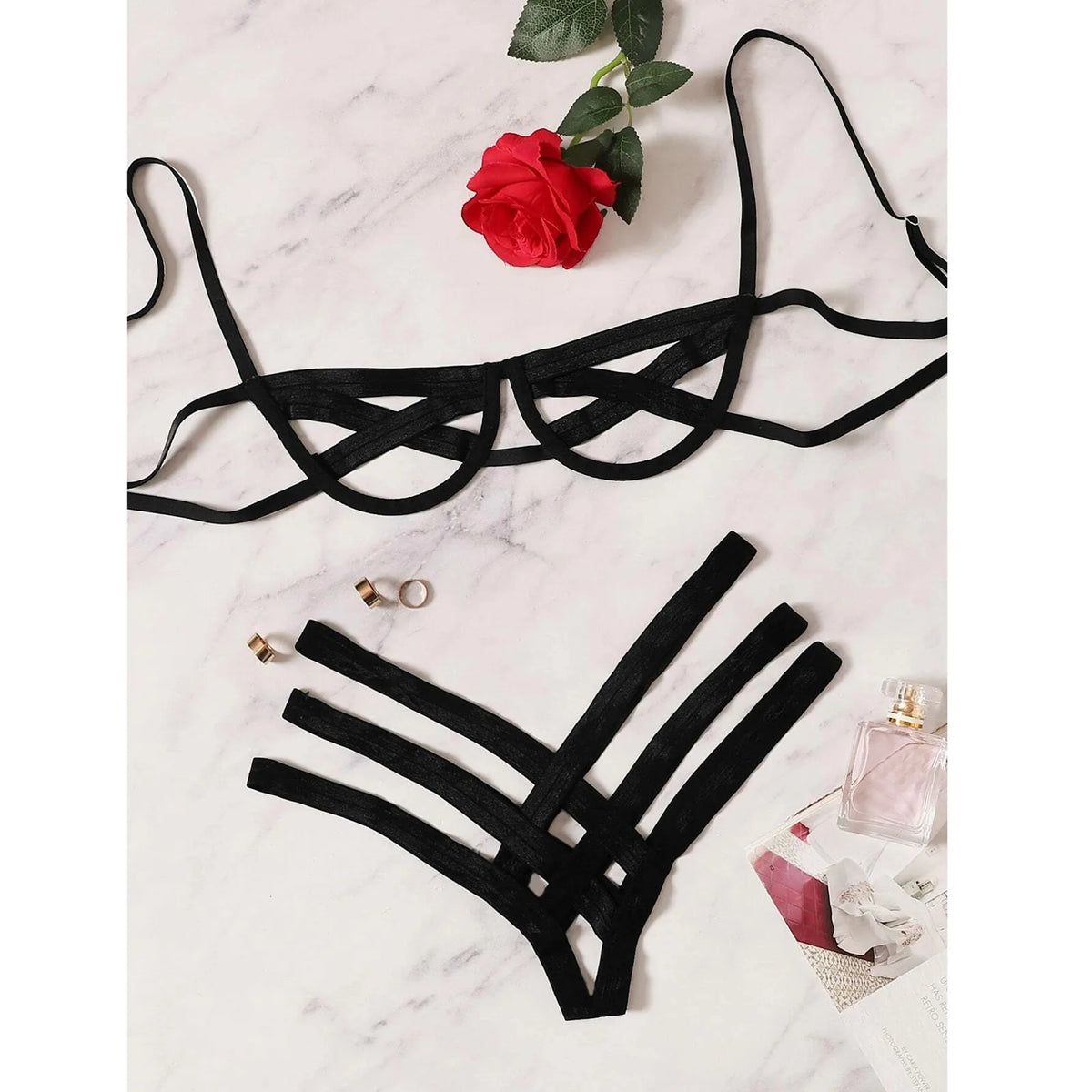 Sexy Mesh Hollow Out Lingerie Set Womens Seamless Solid Color Bra Set Soft Comfortable Briefs Elastic Intimates Underwear Set - Matrix-studios.com