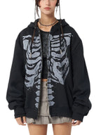 Halloween Women Spring Autumn Casual Hooded Coat Long Sleeve Skull Print Zipper Hoodie Grunge Long Sleeve Top Gothic Sweatshirt - Matrix Studios