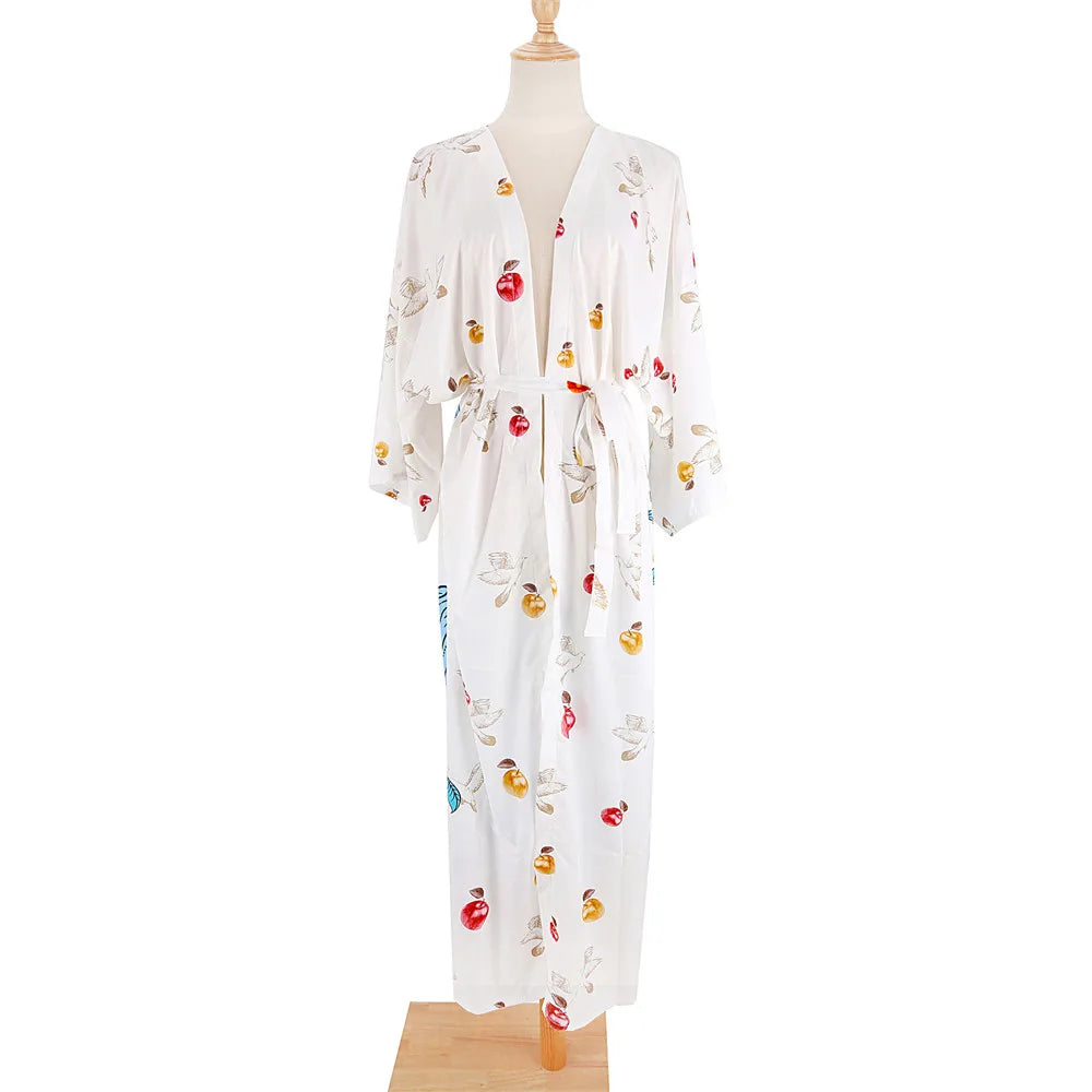 Bird Flower Print Kaftans for Woman Tunicas Femininas Beach Cover Up 2026 Summer Maxi Beach Wear Outfits Kaftan Dresses Womens - Matrix Studios