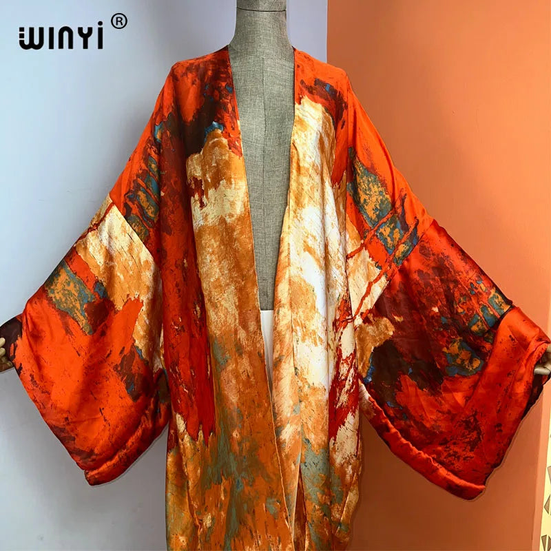 WINYI Summer New Fashion Print Women Cardigan Loose Long Dress Elegant Party Boho Maxi Beach Holiday Cover Up Kimonos Kaftan - Matrix Studios