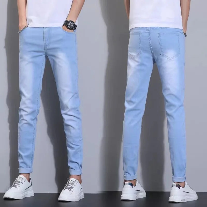 Fashion Mens Slim Fit Denim Pencil Pants High Quality Black White Skinny Stretch Jeans Mens High Street Jeans Four Season - Matrix Studios