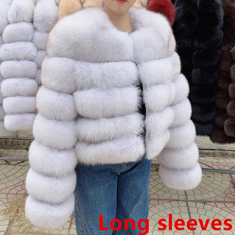 QUEENTINA Fox Fur Coat Long Sleeves Real Winter Women'S Brown 2025 Leather And Skin Clothing Natural New In Coats & Jackets - Matrix Studios