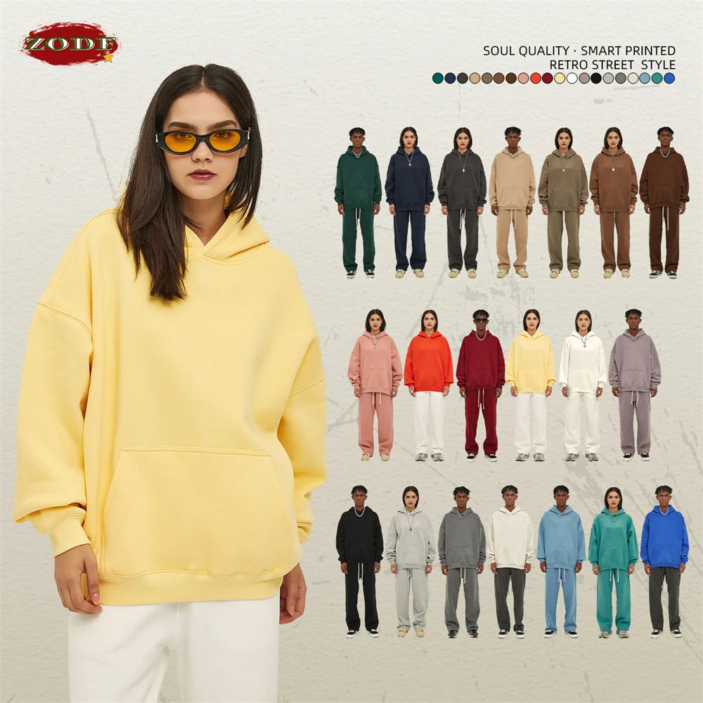 ZODF New Thick 350gsm Fleece Hooded Hoodies For Men Unisex Winter Oversized Loose Basic Solid Sweatshirts Pullovers Coats HY0631 - Matrix Studios