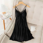 New Female Long Robe Nightgown Set Sexy Lace Trim Sleepwear Suspender Nightdress Spring Summer Casual Satin Home Dress Bathrobe - Matrix-studios.com
