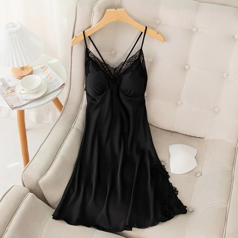 New Female Long Robe Nightgown Set Sexy Lace Trim Sleepwear Suspender Nightdress Spring Summer Casual Satin Home Dress Bathrobe - Matrix-studios.com