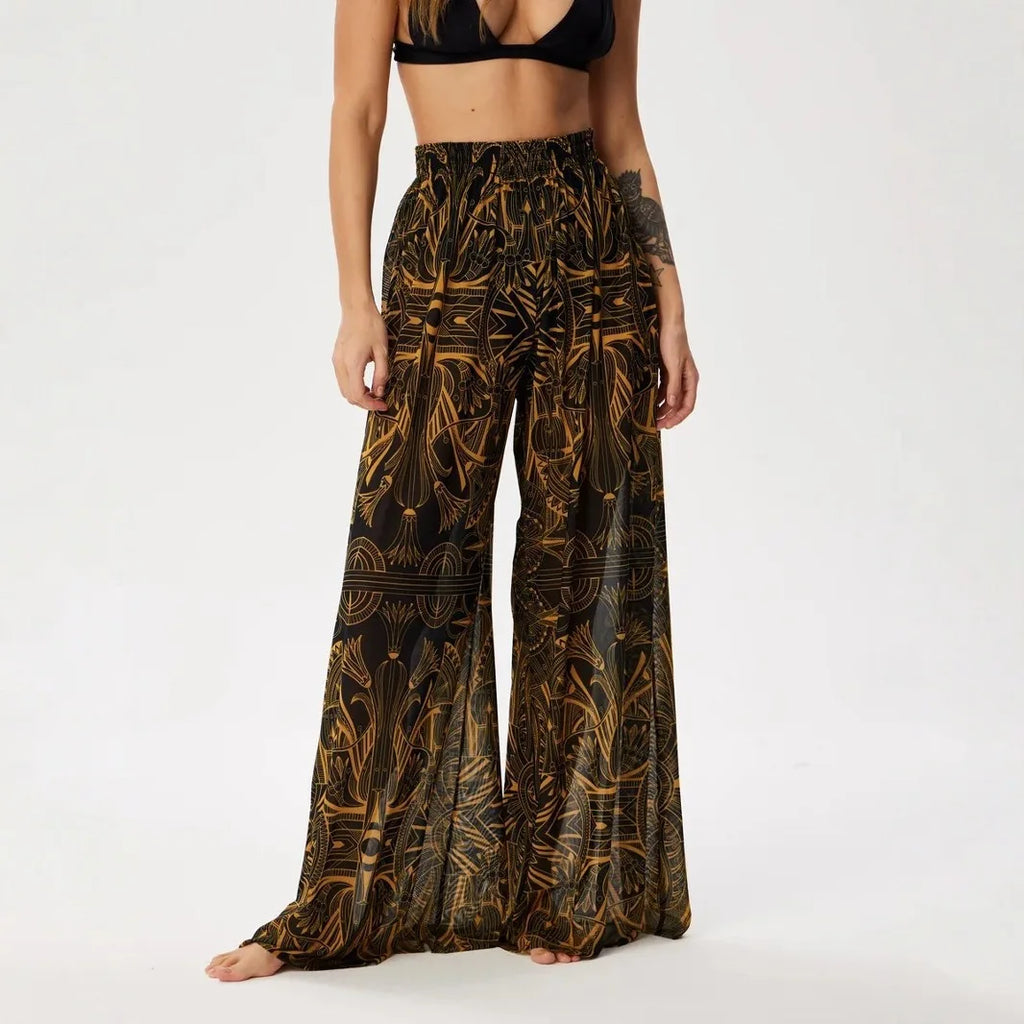Women Mesh Ruffle Trim Cover Up Pants Beach Cover Up Cover Ups For Swimwear Beach Ruffle Pants 2025 Summer Pants - Matrix Studios