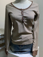 Pink Striped Slim Long Sleeve Tees Women Spring Casual Cotton O-neck Tshirt New Tops Clothes Sweet Cute  Vintage T-shirts Y2K - Matrix-studios.com