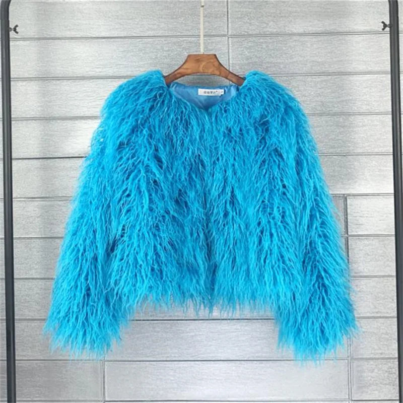 Colorful Warm Faux Women Fur Coat Loose Black White Pink Plush Coat Female Jacket Fur Autumn Winter Shaggy Outerwear - Matrix Studios