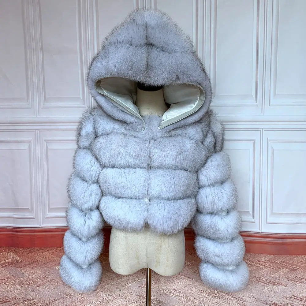 NEW 100%Winter Women Real Fox Fur Coat Thick Warm High Quality Full Sleeves New Natural Fur Fashion Hooded Short Jacket - Matrix Studios
