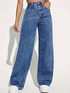 Fashion retro blue jeans women y2k High street baggy straight pants High waisted all-in-one slim pants - Matrix-studios.com