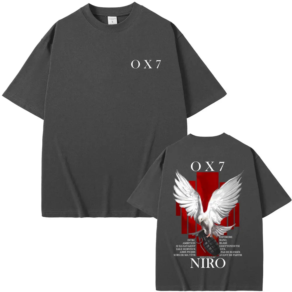 Rapper Niro OX7 Album Graphic T-shirt Men Women Hip Hop Fashion Pop Music T-shirts Male Casual Cotton Vintage T Shirt Streetwear