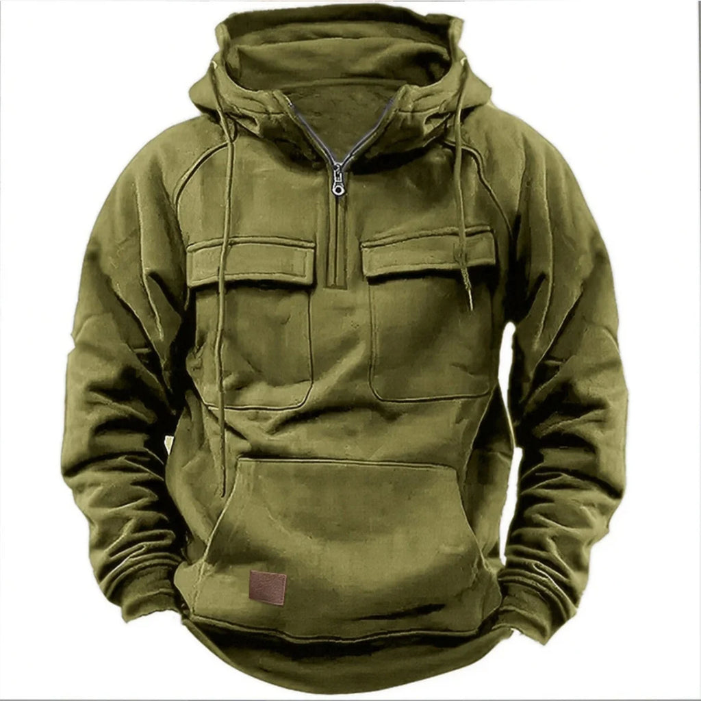 New Autumn-Winter Men's Hooded Solid-Color Casual Hoodie - Fashionable Young Man's Multi-Pocket Patch Hoodie Pullover Shirt - Matrix Studios