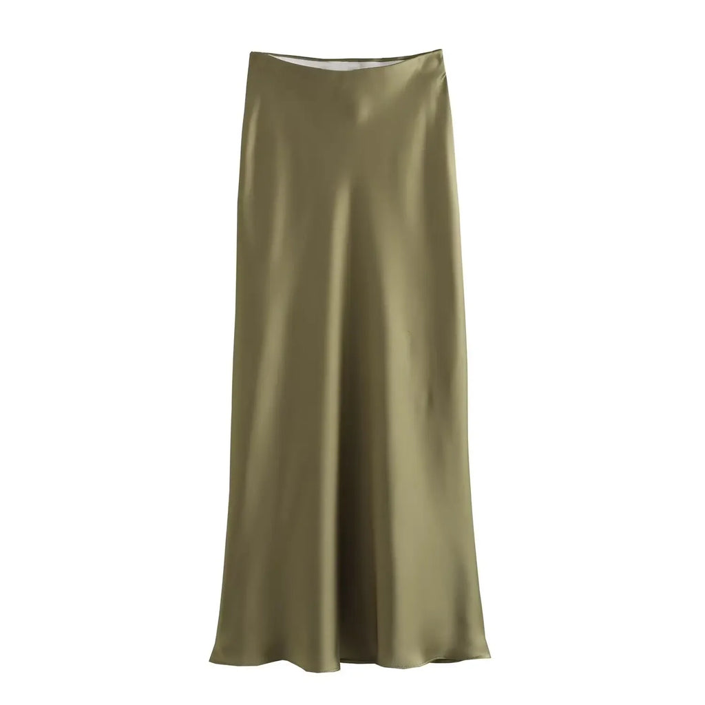 Willshela 2024 Black Satin Skirt Woman High Waist Elegant Long Skirts For Women Fashion Summer Midi Skirt Office Women's Skirts - Matrix-studios.com