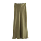 Willshela 2024 Black Satin Skirt Woman High Waist Elegant Long Skirts For Women Fashion Summer Midi Skirt Office Women's Skirts - Matrix-studios.com