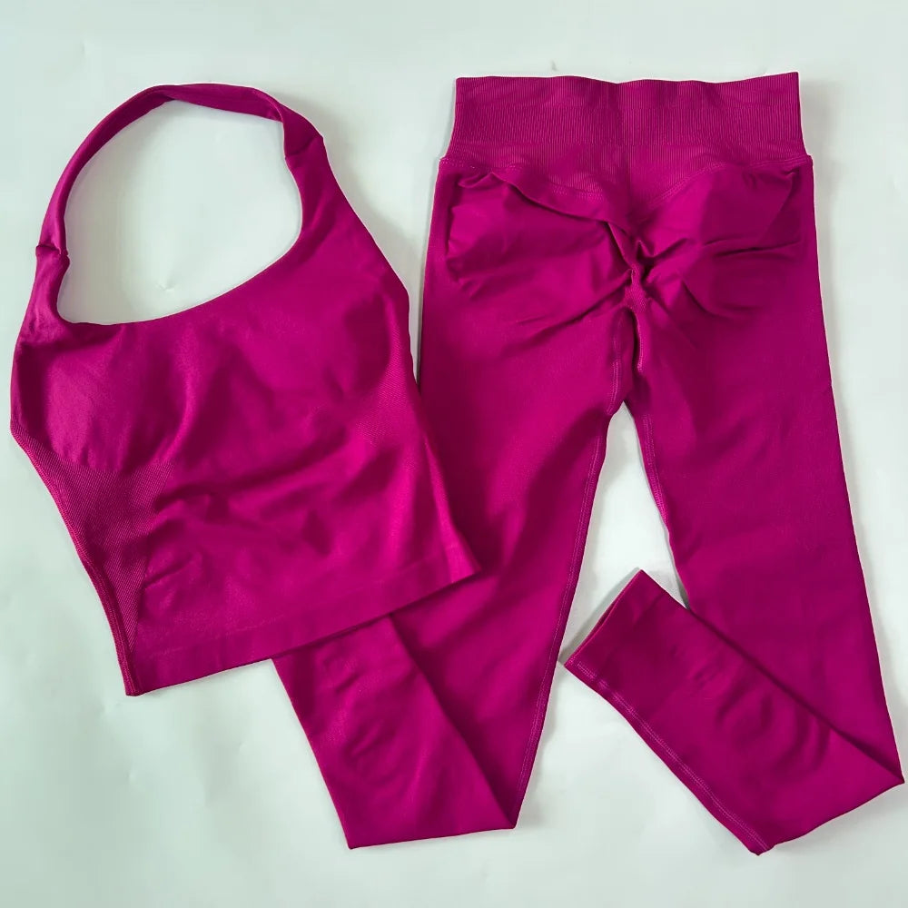 1-2pcs Gym Set Women Backless Tank Tops High Waist Scrunch Seamless Shorts High Waist Yoga Leggings Workout Sets Gym Suit - Matrix-studios.com