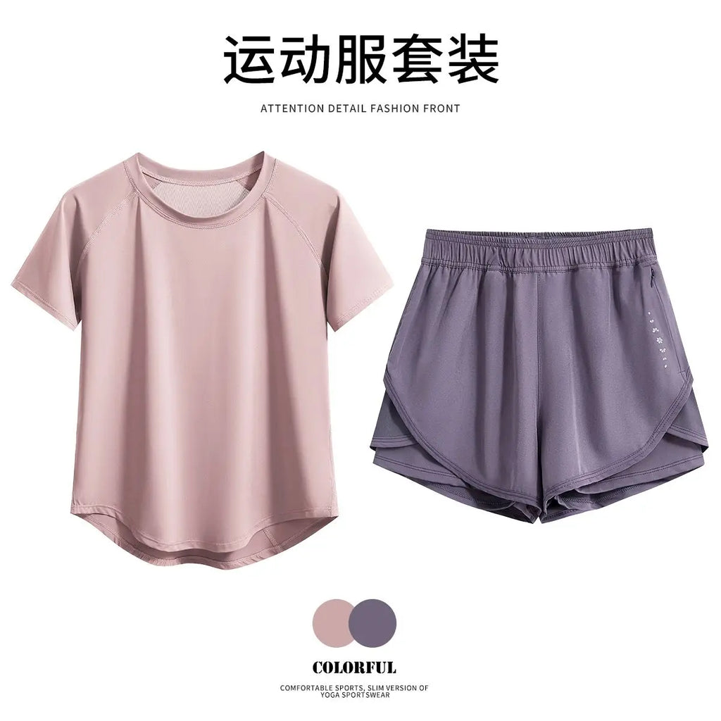 DRUR 2pcs Gym Set Women Summer Sportswear Outfit 2 Piece Short Sleeve Sports Shirt Shorts Sets Jogging Suit Female Tracksuit New - Matrix-studios.com