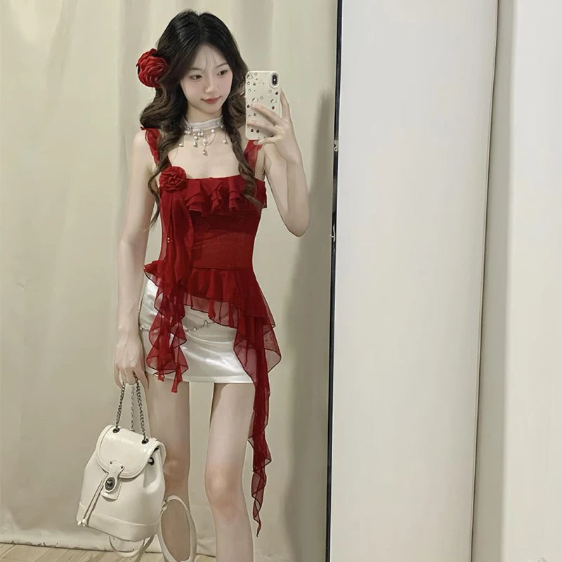 Fashion suspenders Sleeveless Tank Top Sexy Ruffles Backless Irregular  Tops Summer Casual Streetwear Women Camis - Matrix-studios.com