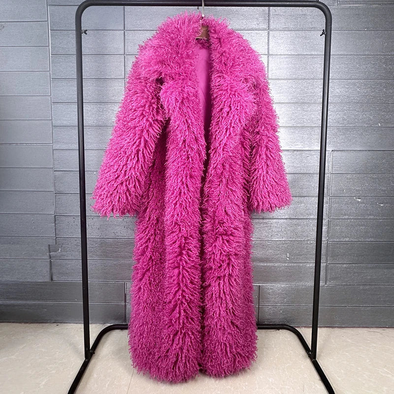 DEAT 2026 Autumn Winter New Fashion Beach Wool Faux Fur Coat For Women Suit Collar Solid Color Long Overcoat Female 11A07448 - Matrix Studios
