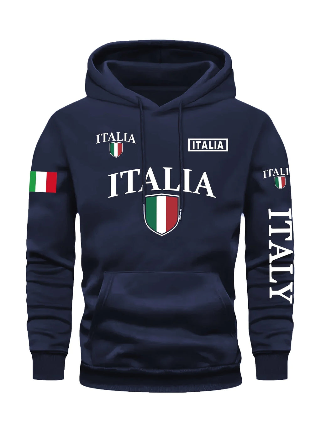 Men's Italy Flag Shield Bold ITALY Letter Print Hoodie Grey Casual Pullover Front Pocket Ribbed Cuffs Comfort Fit Urban Fashion - Matrix Studios
