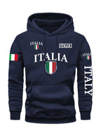 Men's Italy Flag Shield Bold ITALY Letter Print Hoodie Grey Casual Pullover Front Pocket Ribbed Cuffs Comfort Fit Urban Fashion - Matrix Studios