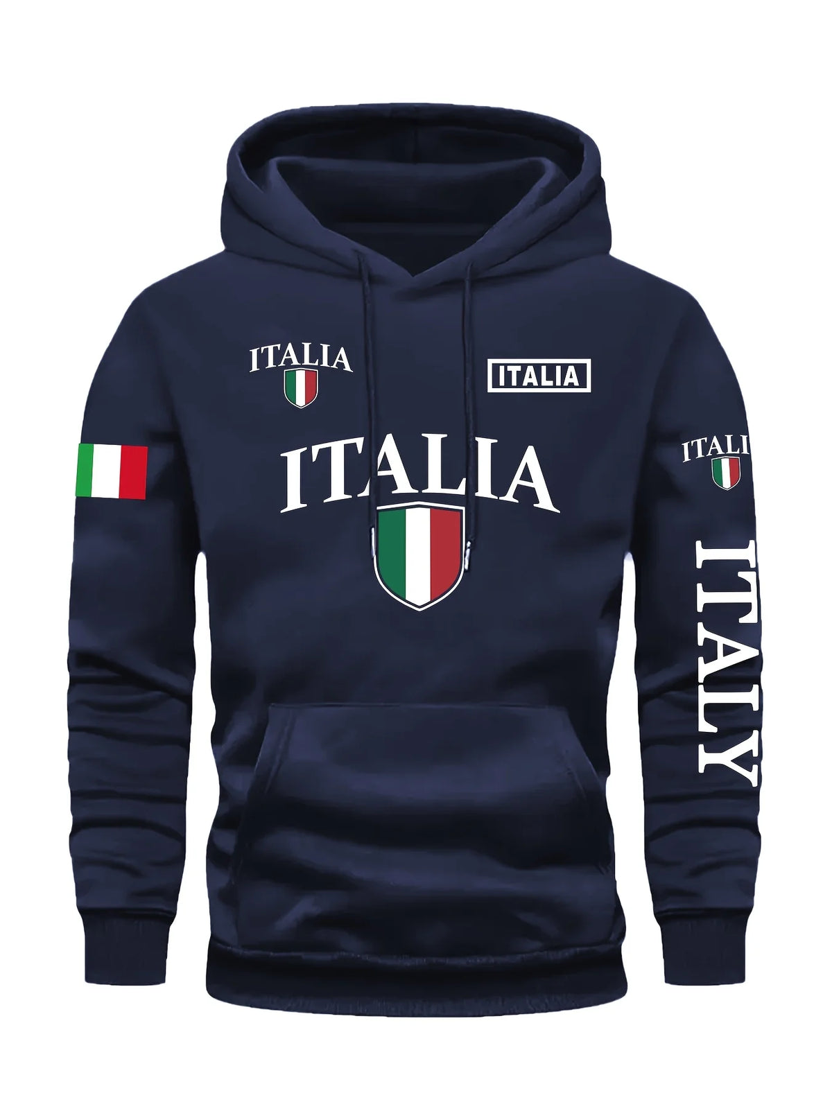 Men's Italy Flag Shield Bold ITALY Letter Print Hoodie Grey Casual Pullover Front Pocket Ribbed Cuffs Comfort Fit Urban Fashion - Matrix Studios