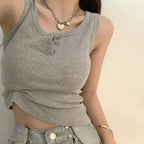 Tank Top for Women Ribbed Button Down Sleeveless Blouse Solid Color Casual Women's Teens Trendy Basic Summer Dresses - Matrix-studios.com