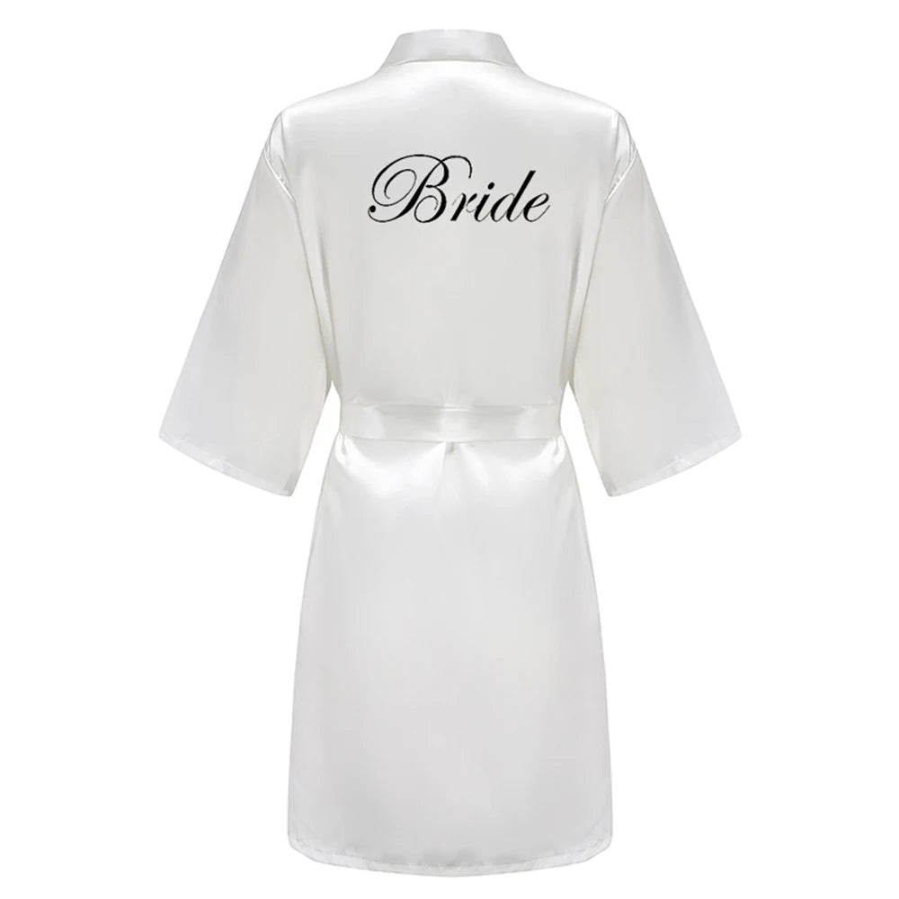 Wedding Party Team Bride Robe With Black Letters Kimono Satin Pajamas Bridesmaid Bathrobe SP003 - Matrix-studios.com