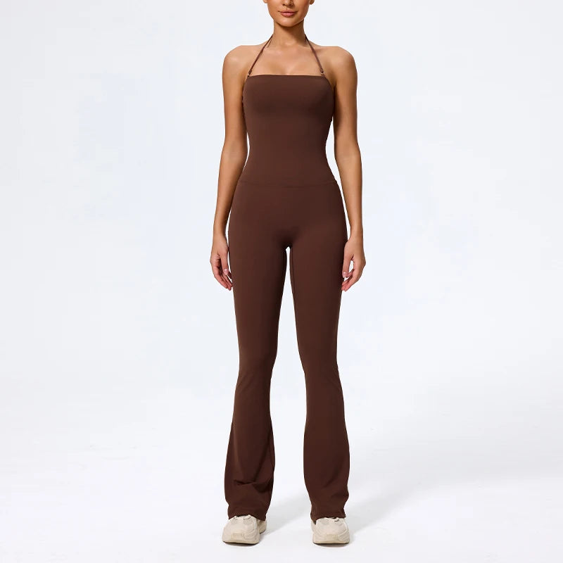 New Summer Women Sleeveless Yoga Jumpsuit Female Gym Flared Overalls Neck-hanging Backless Sportswear Sport Outfit For Woman - Matrix-studios.com