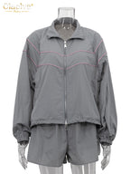 Clacive Fashion Loose Gray 2 Piece Sets Women Outfit 2024 Elegant Long Sleeve Shirt With High Waist Shorts Set Female Streetwear - Matrix-studios.com