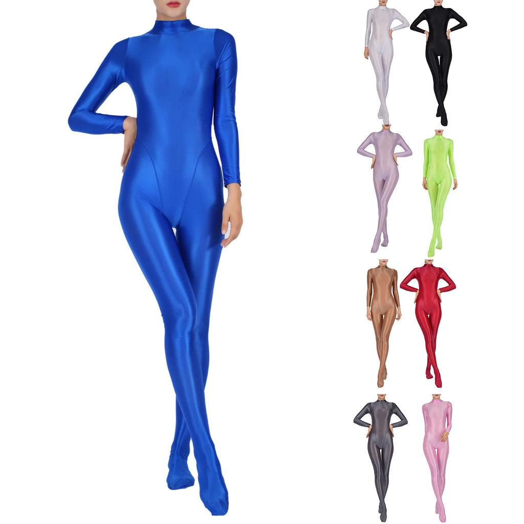Women Full Body Jumpsuit Sports Gym Yoga Tights Bodysuit Long Sleeve Footed One Piece Solid Color Jumpsuit Body Shape Sportwear - Matrix Studios