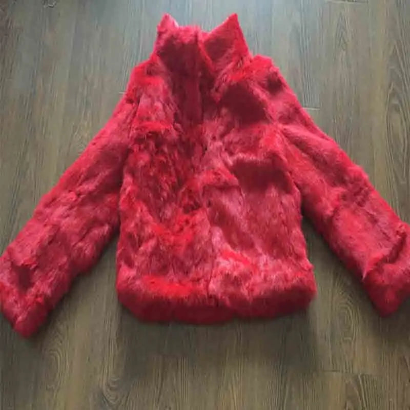 2023 New Women Real Rabbit Fur Mandarin Collar Coat Natural Pure Genuine Whole Skin Fur Jacket Full Pelt Fur Customize WSR61 - Matrix Studios