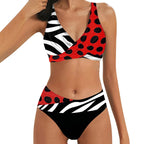 Color Block Two Piece Swimsuit Beach Bikini V Neck Swim Top And High-Waist Bikinibottom Briefs Ladies Tankini Swimwear Beachwear - Matrix-studios.com