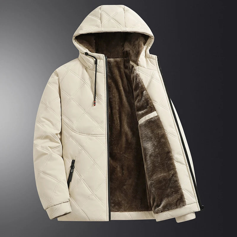 Winter Men's Fleece Warm Down Parkas Fashion Men Cotton Thick Padded Coats Men Thermal Windbreaker Hooded Overcoats Clothing - Matrix Studios