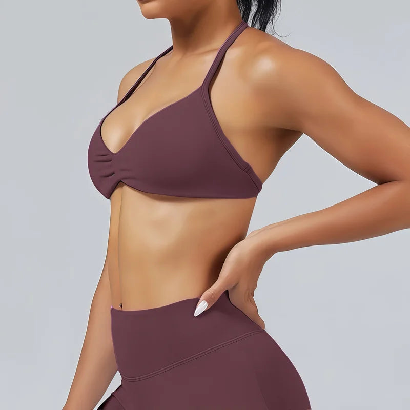 HISTELLO Strappy Bra Women Seamless Gym Underwear High Support Halter Sexy Sports Pilates Clothing Push-up Yoga Workout Tank Top - Matrix Studios