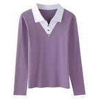 European Station Long sleeved T-shirt Women's Spring/Summer New High end Fashion Contrast Color Polo Neck Slim Fit Casual Top - Matrix-studios.com