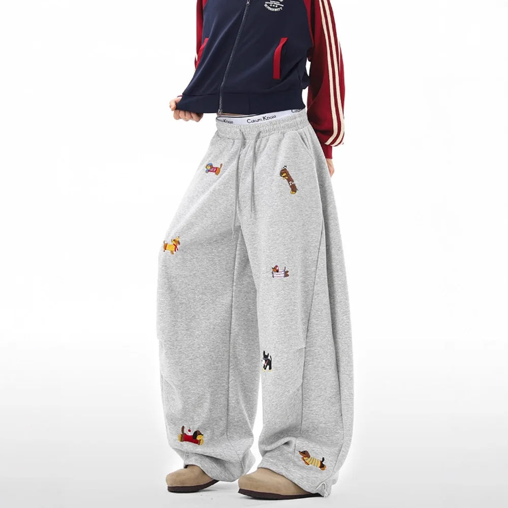 Embroidery Sausage Dog Sweatpants Loose Casual Joggers Wide Leg Couple Streetwear Fun Fashion Comfortable Pants Baggy Sweatpants - Matrix-studios.com