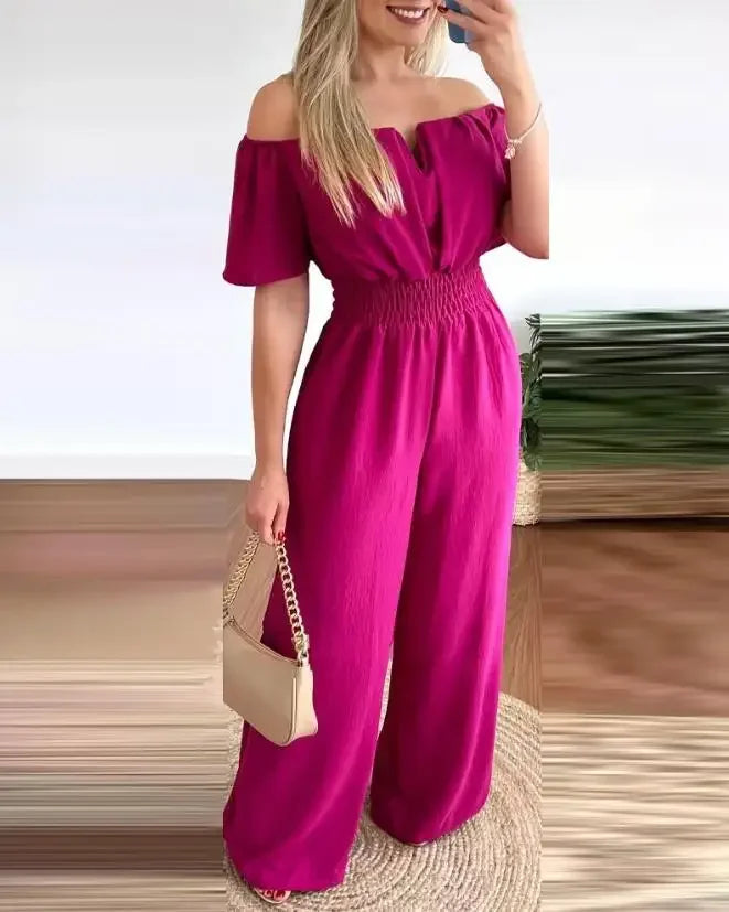 Summer Elegant Off Shoulder Women's Jumpsuit 2024 Fashion Trend Casual Short Sleeve Wide Leg Pants Jumpsuits for Women Overalls - Matrix Studios