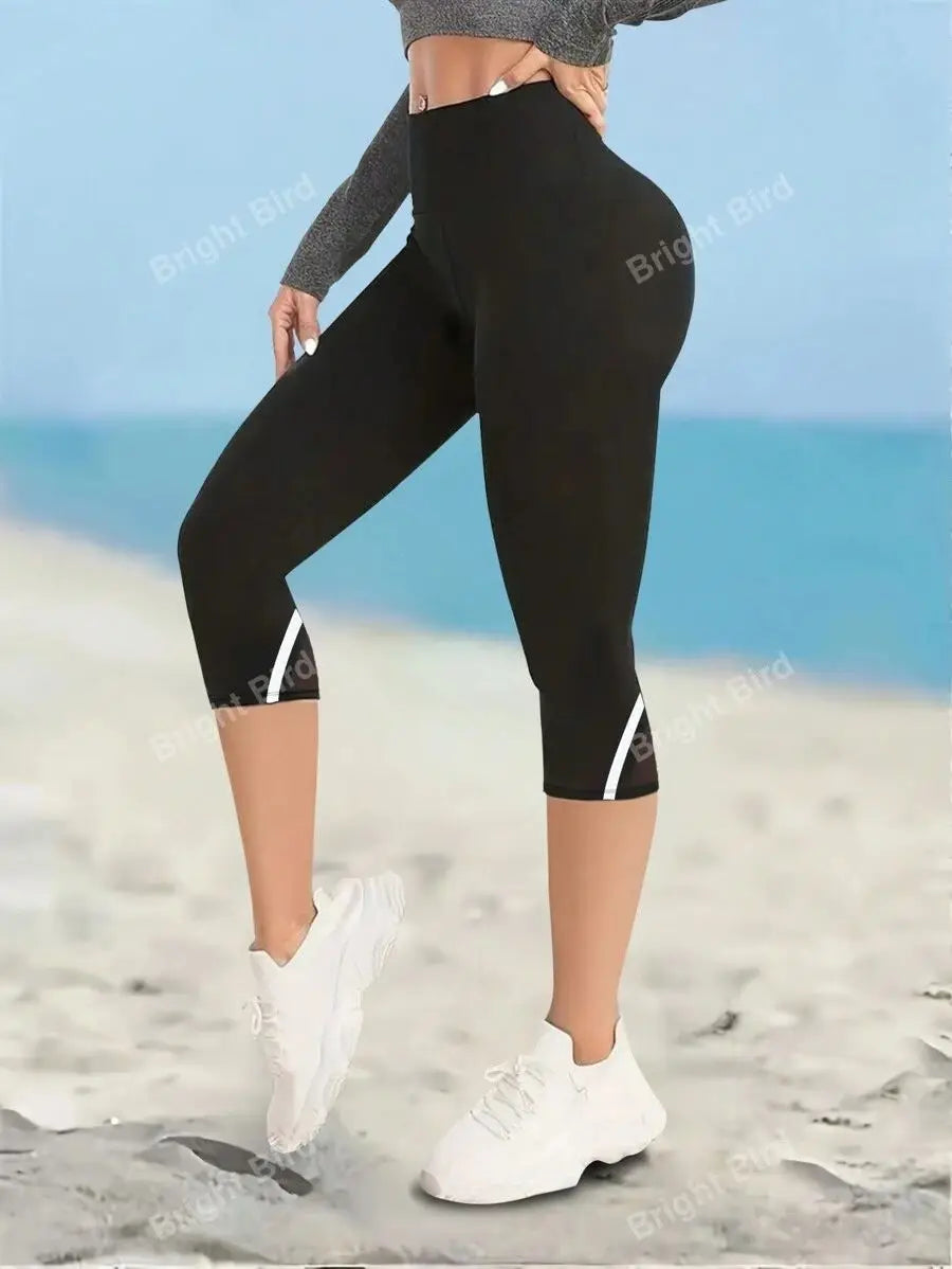 Mesh High Waist Yoga Pants Capri Leggings For Women, Tummy Control Workout Capri Leggings, Women's Activewear - Matrix-studios.com