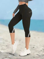 Mesh High Waist Yoga Pants Capri Leggings For Women, Tummy Control Workout Capri Leggings, Women's Activewear - Matrix-studios.com