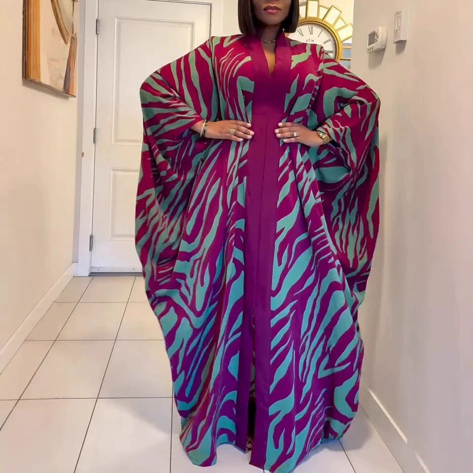 Ramadan Muslim fashion new vacation beach cape cardigan 3D digital printing casual Middle East Dubai robe women's clothing - Matrix-studios.com